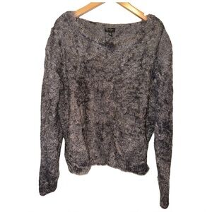 Jessica Simpson Gray Fuzzy Off the Shoulder Sweater